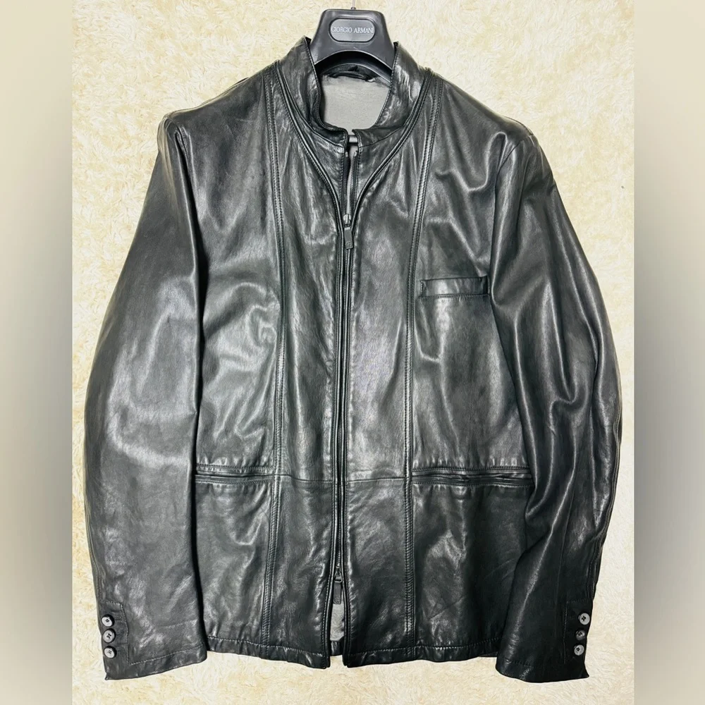 Giorgio Armani Men's Black Leather Jacket - Picture 1 of 10
